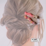 ヘアクリップ🦩ビビットカラー 2個セット ピンク ヘアアレンジ ハーフアップ 差し色 カジュアル パール