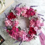 Pleine lune＜Rouge＞＊リース贈り物＊敬老の日＊ギフト＊紫陽花リース＊花＊フラワーリース＊秋リース＊誕生日＊三日月リース結婚祝い＊結婚祝いリース＊通年リース＊結婚祝いギフト