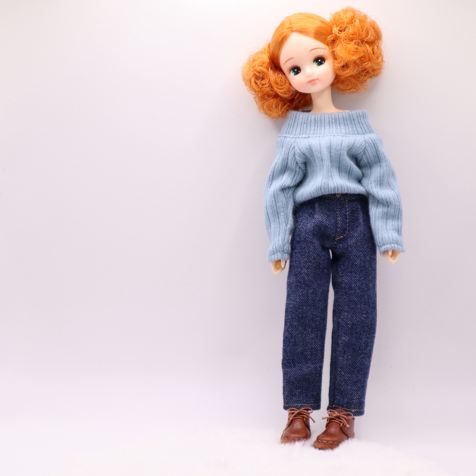 リカちゃん服　722 オフショルダーセットアップ りかちゃんの服 大人リカちゃん ブルー花柄オフショルダー