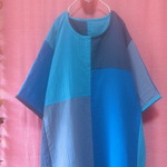 ふわふわWガーゼパッチワークワンピース blue
