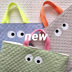 new///キョロちゃんとチェック ハンドメイド レッスンバッグ みずいろ