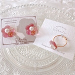 【2点セット】« 4 color »《 レジン アクセサリー 》くすみカラー の フラワー リング & ピアス イヤリング ～はる to なつ～ 【 ももいろ(ピンク) 】  ※ セット 割引