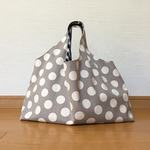 手提げバッグ グレーベージュ水玉×ギンガムチェック黒