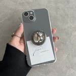 «SALE»‪¥2,280→¥1,680天然石付きスマホグリップ(black)スマホスタンド/スマホグリップ/ハート/シルバー