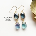 PP400-346フローライトaurora gradation+Bijou*天然石ピアス  ｽﾃﾝﾚｽ 【送料無料】イヤリング・樹脂ピアス対応