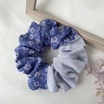 ブルーグレイの花柄シフォンシュシュ✿水色ミックス