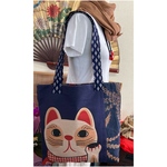 猫柄の手ぬぐいの柿渋染めトートバッグ　　　手ぬぐいリメイク
