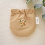 【手刺繍のバネ口ポーチ (ひまわり×小さめサイズ)】