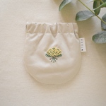 【手刺繍のバネ口ポーチ (ミモザ×小さめサイズ)】