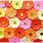 ストーン付きお花シール24枚セット（オレンジ系ポップカラー6色）