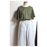 [SALE]¥4500→¥3500  ノーカラー半袖シャツ/ビッグシルエットTシャツ【綿】 【オリーブ/カーキ】