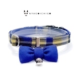 [ 猫の首輪 ]ブルー　チェック　リボン　