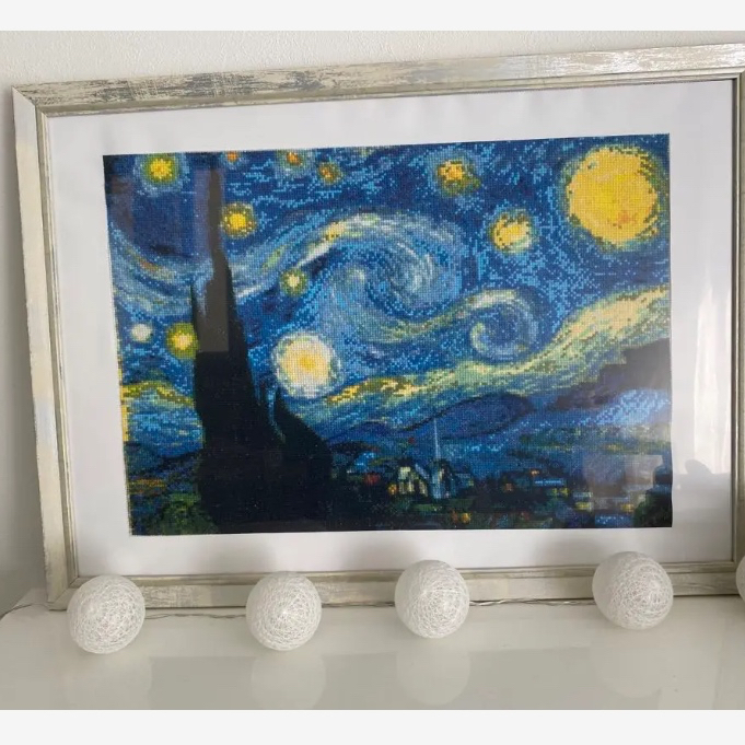 十字刺繍クロス刺繍星月夜額縁ゴッホ手作りアーティスト DMC糸 クロスステッチ 刺繍 キット ゴッホ 名画 星月夜 L328