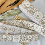 30cm/50cm  インド刺繍リボン  チュール  花柄  ホワイト