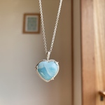  《silver925》 heart larimar ✼ flower necklace ❃