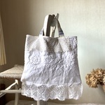 芸術*力強いフランスアンティーク手刺繍＆レース*トートバッグ*貴重