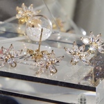〈ゴールド〉花扇 2点 デザイン ポスト ピアス ジルコニア パーツ