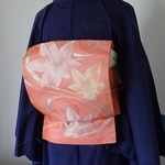 すぐに結べる「さくら造り帯」 夏帯 淡いオレンジ色の楓に流水柄の紗のお太鼓　D-372