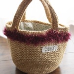 【SALE】春夏のオシャレに☆水玉の裏布つきのナチュラル麻かごバッグ