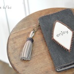 o様オーダー iPhone6 ビンテージブラック　名入可　帆布×レザーのenjoyロゴぷっくり手帳型ケース 受注制作