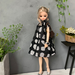 ⭐︎🆕シフォンワンピース　スタンドカラー　アンダーワンピース付き　白黒　リカちゃん服　リカちゃんアウトフィット