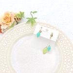 ひし形アシメ＊美濃和紙のイヤリング/ピアス＊緑×黄緑