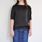 リブ付リネンラグランスリーブＴシャツ＜ブラック＞