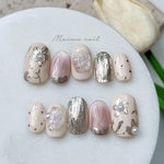 79 ブライダル オフホワイト ネイルチップ ウェディング  結婚式 成人式 ショートオーバル ベリーショート パール マグネット ミラーフラワー