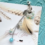 🌿new🪶ミントブルーとフクロウビーズのチャーム