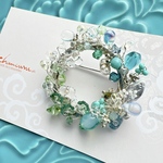 🌿new💚ミントグリーンのリースブローチ/シルバー