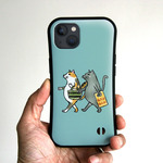 グリップiPhoneケース　猫たち（ブルーグレー）