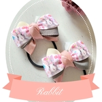 うさぎ.*･ﾟ　.ﾟ･*. リボンゴム 2個set ピンク×グレー ヘアゴム ウサギ Rabbit