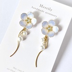 風にそよぐネモフィラの花の淡色イヤリング／ピアス　ロング