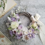 Lune Bonheur＜jardin blanc＞＊秋リース＊プリザーブドフラワー＊すずらん＊フラワーリース紫陽花＊ハーフリース＊秋＊三日月リース＊結婚祝い＊玄関リース＊通年リース