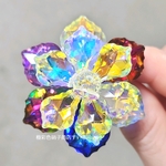 R ブローチ：ガラスのお花　イエローレインボー×マルチ