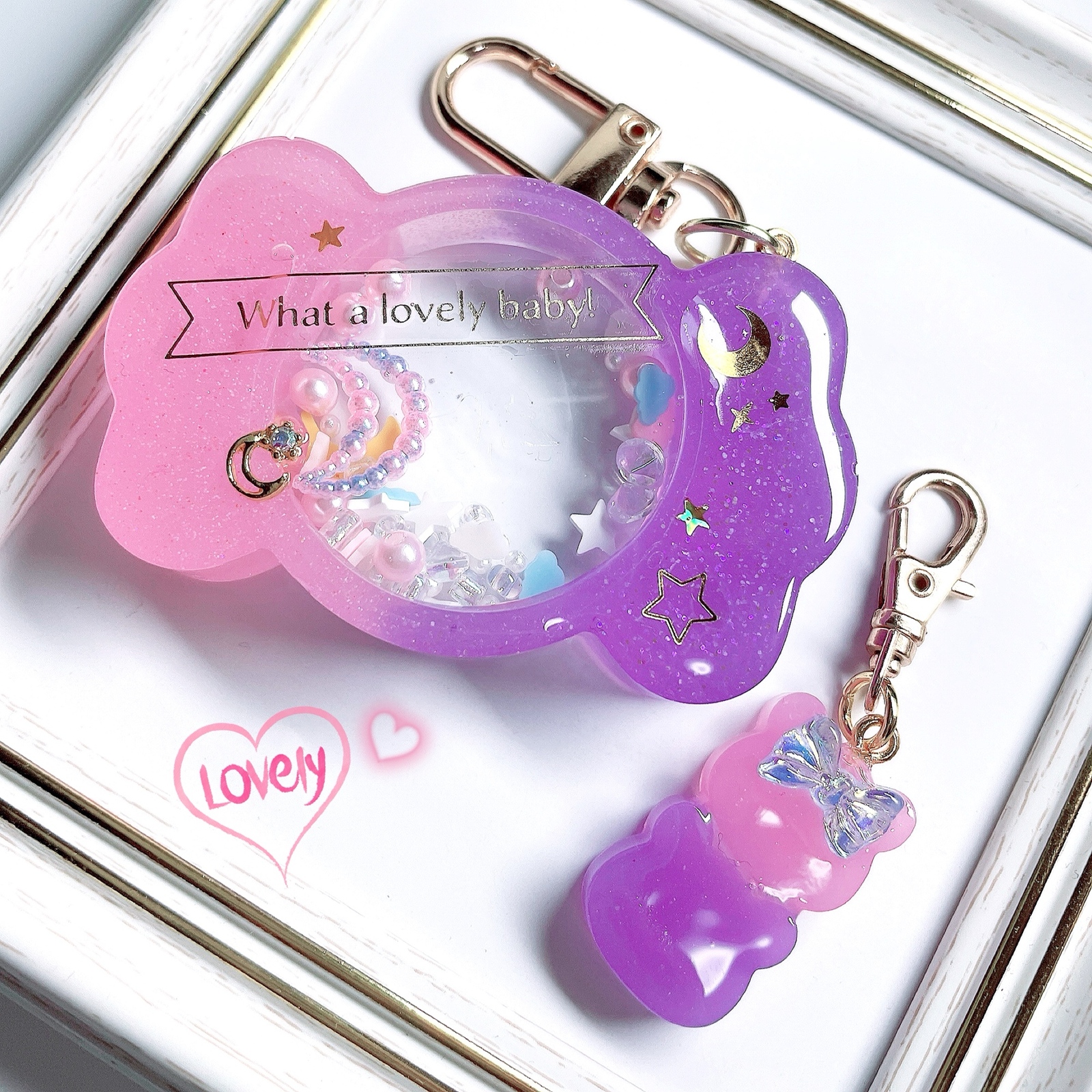 くすみカラーハートレジンキーホルダー ハンドメイド＊推しのカラーハートレジンキーホルダー
