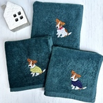 手刺繍タオルハンカチ　蝶ネクタイジャックラッセルテリア
