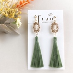 【受注製作】アンティーク タッセル col. アイビー【ピアス/イヤリング】フリンジ  グリーン 緑
