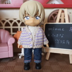 カーディガン(生成りと薄紫のボーダー)＊ねんどろいどどーる・オビツ11・ミキちゃんマキちゃん＊アウトフィット