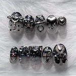 【数量限定20％off】 ♡ ネイルチップ 黒 シルバー 地雷 ロック ハート キラキラ ギャル ♡
