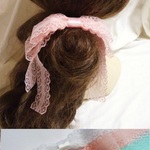 涼し気大人可愛い　レースロングリボン　ヘアゴム