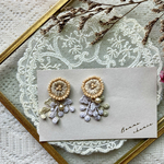 刺繍フラワー×レース【クリームイエロー】ピアスorイヤリング
