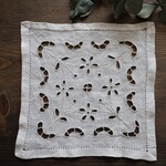 フランス 19㎝ アンティークカットワーク刺繍ドイリー B770 アイボリー