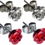 ローズ 薔薇 ピアス 両耳用（2個セット） スタッド メンズ レディース ステンレス ブラック シルバー アクセサリー…
