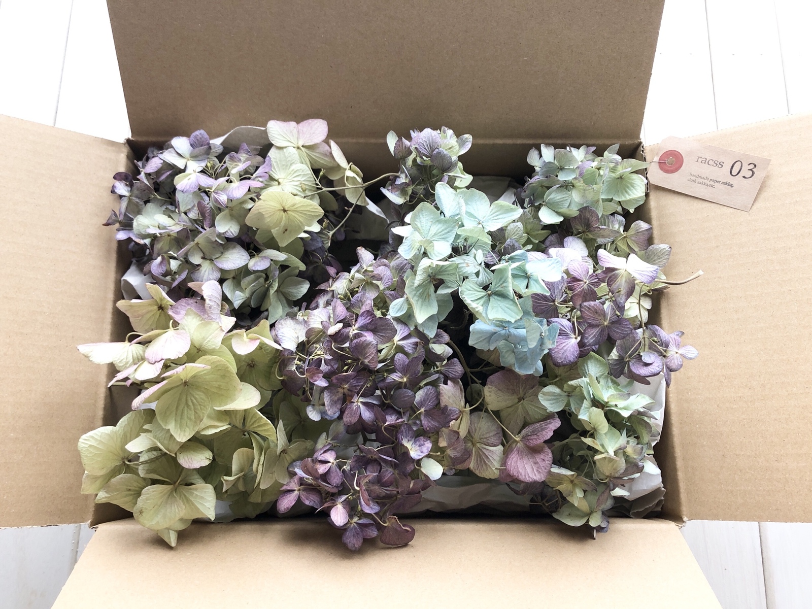 D】大きい秋色紫陽花ドライフラワー3本セット＊ステム付き＊インテリア