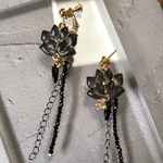 【期間限定〜5/31】Lotus bébé Black Matte 2way ピアス　イヤリング　金属アレルギー対応　蓮　黒　