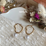 「heart」　2wayハートフープピアス　パール　
