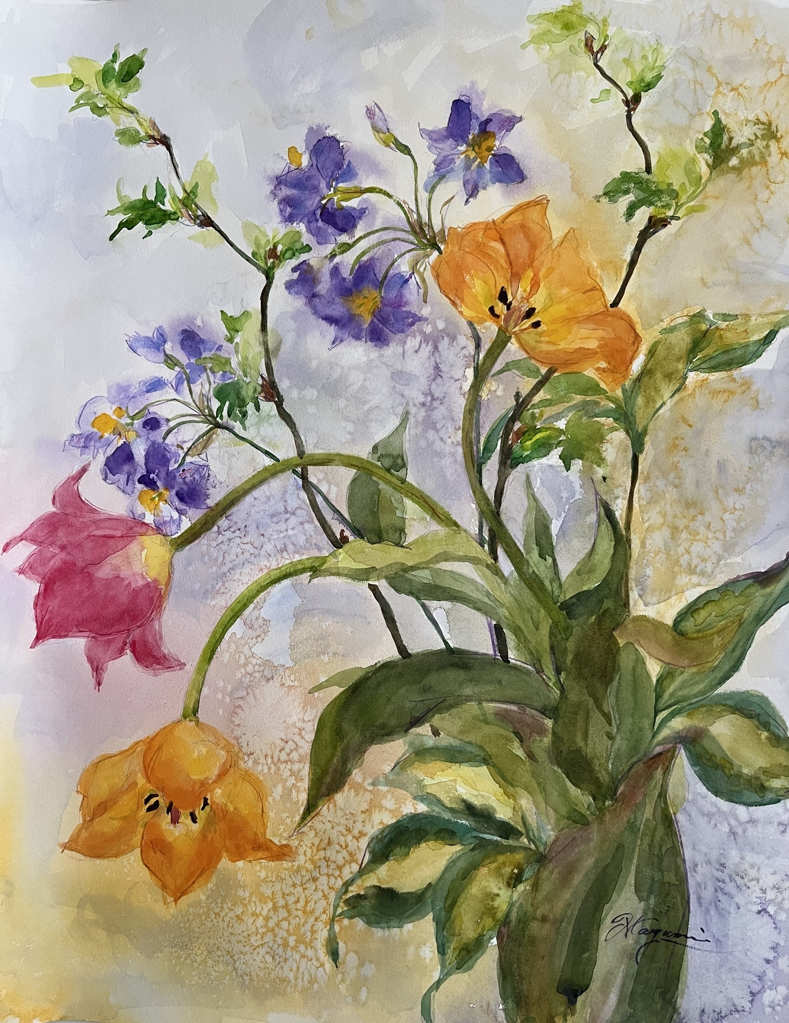 踊るチューリップ 水彩画 - ATELIEVIENNA'S GALLERY | minne