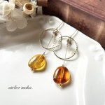 一粒ビジュー×ゴールドリング×スウィングアンバーピアス/イヤリング