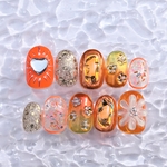 ネイルチップ オレンジ シルバー ゴールド ハート フラワー🍊🪩🏵️